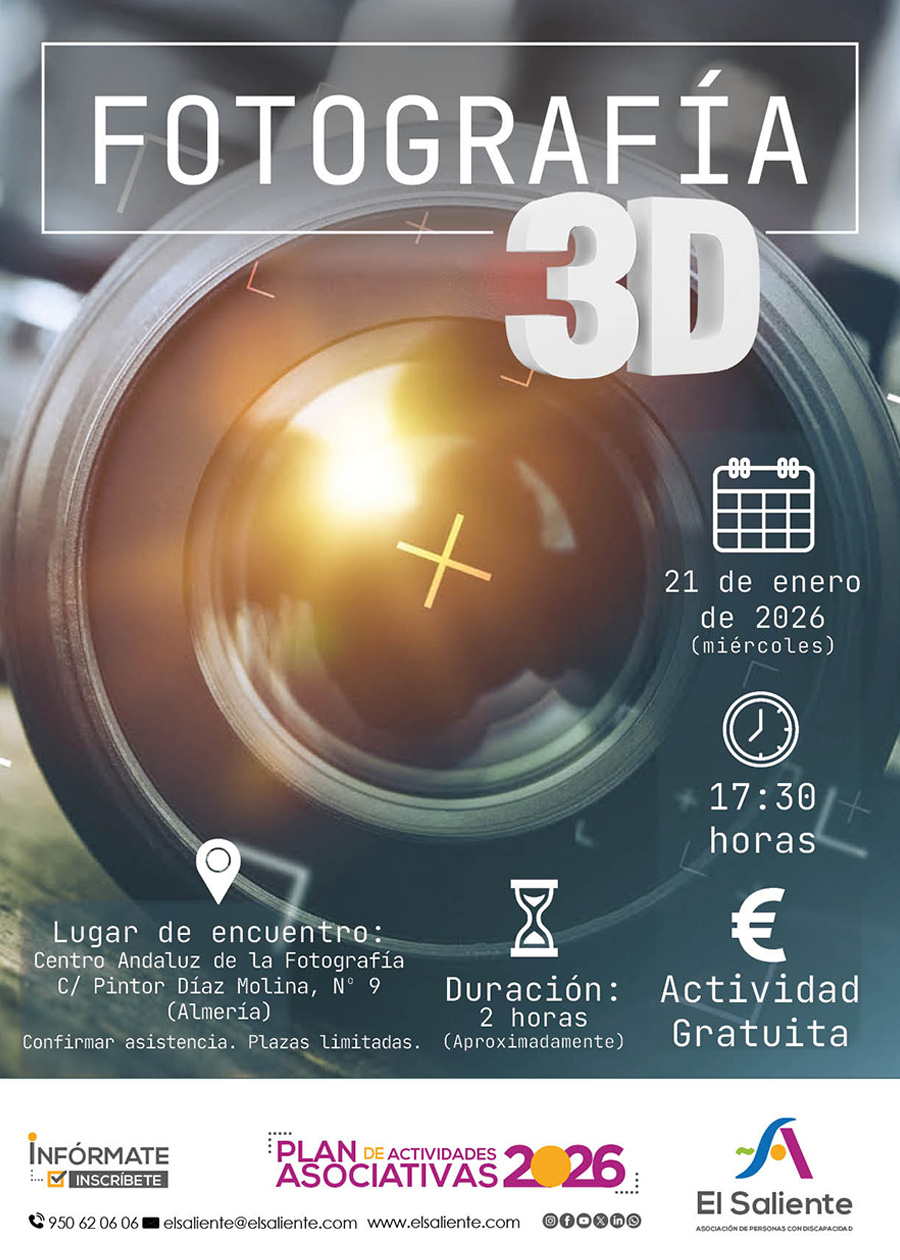 El Saliente actividades: Taller Creativo de Fotografía 3D. 21 de enero de 2026